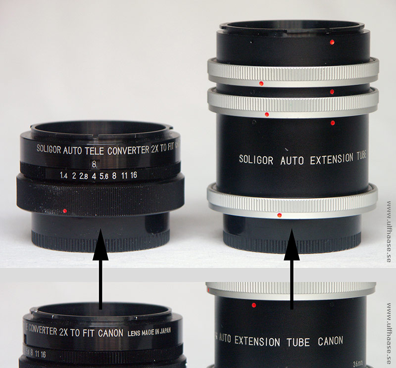 Soligor tele converter for Canon and Soligor extension tubes for Canon