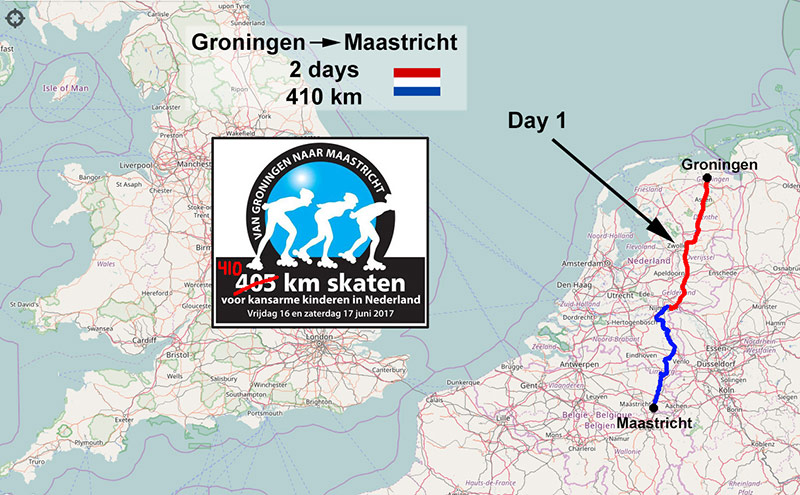 Skate Challenge Groningen - Maastricht 2017, route map day 1.