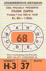 Frank Zappa, Stockholm, ticket 1982