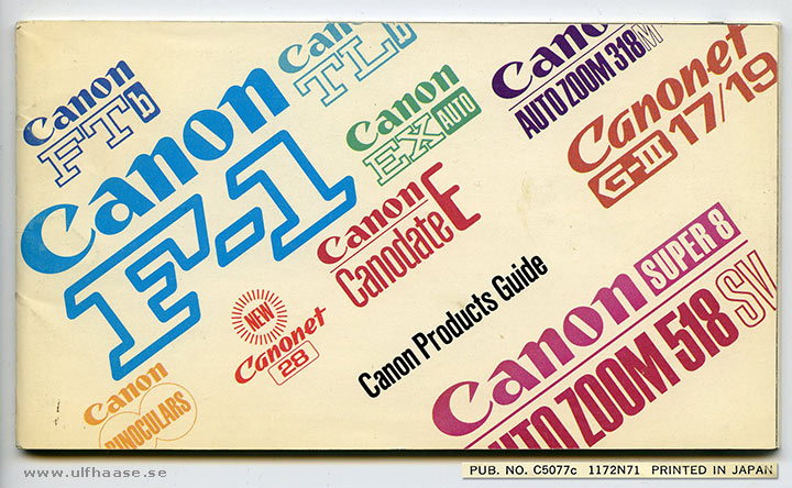 Brochure Canon Products Guide 1972
