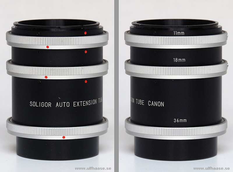 Soligor extension tubes 36mm 18mm 11mm for Canon